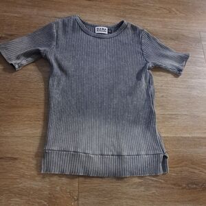 BLA BLA Kid's Bluish Gray Ribbed Short Sleeve Shirt Side Split Cotton Size 7